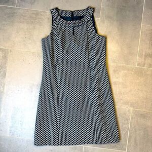 Ann Taylor Sheath Dress Size 12 Green/White Sleeveless Lined Career Geometric